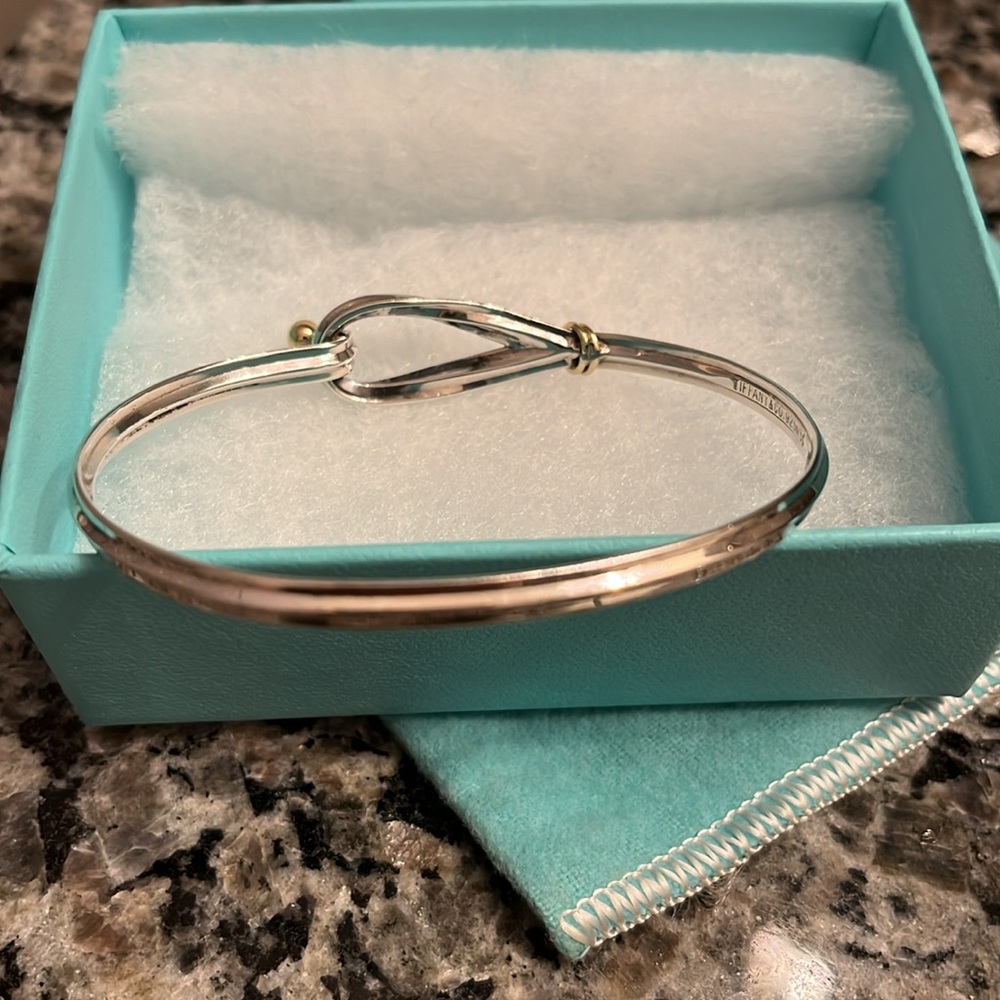 Tiffany & Co 18k Yellow Gold Hook & Eye Loop Sterling Silver Bracelet - Picture 3 of 11